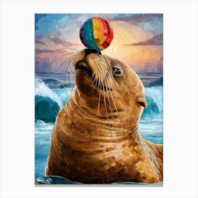 Sea Lion With A Ball Canvas Print