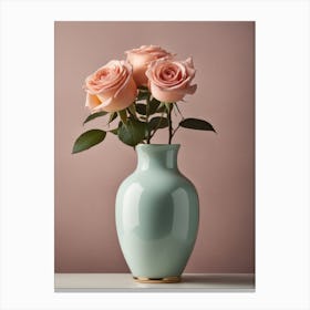 A Vase Of Pink Roses 66 Canvas Print