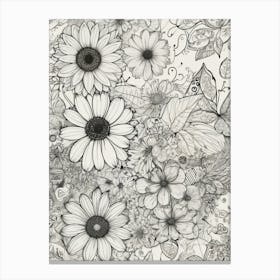 Sunflowers In Black And White Canvas Print