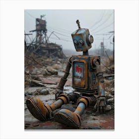 Hyper Realistic Digital Painting Showcasing An Abandoned Toy Robot In A Dried Out Post Apocalyptic W Canvas Print