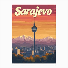 Aihrgdesign A Retro Travel Poster For Sarajevo 1 Canvas Print