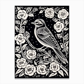 B&W Bird Linocut Eastern Bluebird 3 Canvas Print