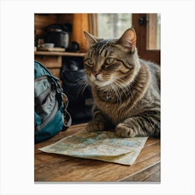 Cat On A Map Canvas Print