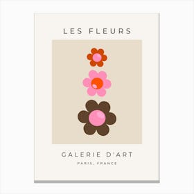 Les Fleurs | 03 - Retro Flowers Olive And Pink Floral Canvas Print