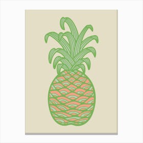 GOOD LUCK PINEAPPLES Vintage Hawaiian Tropical Summer Fruit in Green Pink on Cream Canvas Print