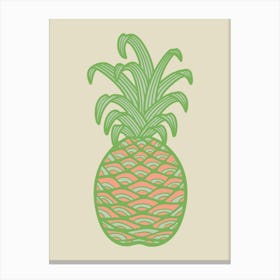 GOOD LUCK PINEAPPLE Vintage Hawaiian Tropical Summer Fruit in Green Pink on Cream Canvas Print