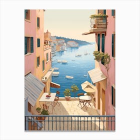 Rovinj Croatia 3 Vintage Pink Travel Illustration Canvas Print