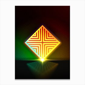 Neon Geometric Glyph in Watermelon Green and Red on Black n.0153 Canvas Print