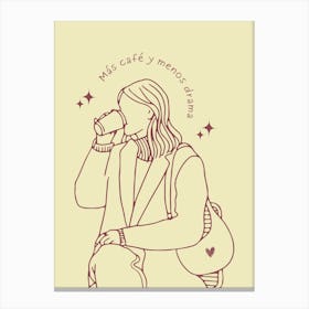 Woman drinking coffee hand drawing illustration Canvas Print