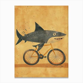 Shark Riding A Bike Mustard & Blue Canvas Print