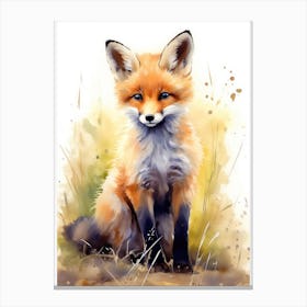 Baby Fox Watercolor Canvas Print