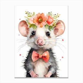 Baby Opossum Flower Crown Bowties Woodland Animal Nursery Decor (15) Result Canvas Print