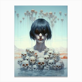 portrait of a woman surrounded by skulls illustration Canvas Print