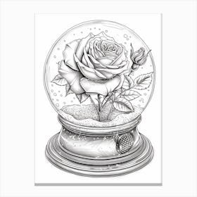 Rose In A Snow Globe Line Drawing 1 Canvas Print