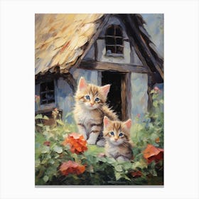 Cute Kittens In The Garden Of A Medieval Barn 2 Canvas Print