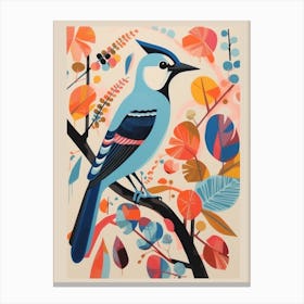 Colourful Scandi Bird Blue Jay 5 Canvas Print