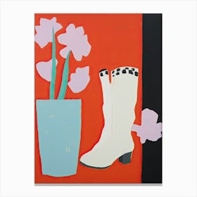 A Painting Of Cowboy Boots With Flowers, Pop Art Style 5 Canvas Print
