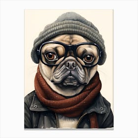 Pug Dog Wearing Glasses Canvas Print
