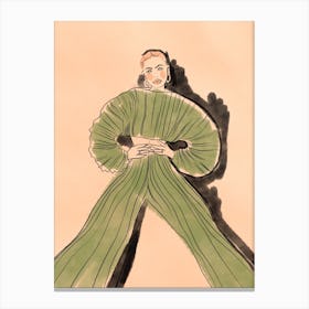 Drawing Of A Woman In A Green Dress Canvas Print