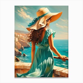 Woman in summer dress looking at the sea 3 Canvas Print