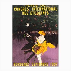 Celebrations Of The International Student Congress, Bordeaux, Leonetto Cappiello Canvas Print