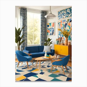 Blue And Yellow Living Room Canvas Print