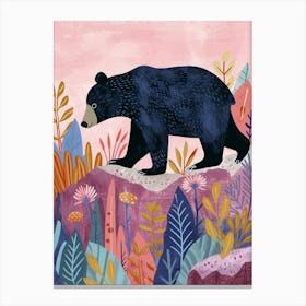 American Black Bear Walking On A Mountrain Storybook Illustration 4 Canvas Print