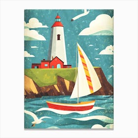 Lighthouse And Sailboat Canvas Print