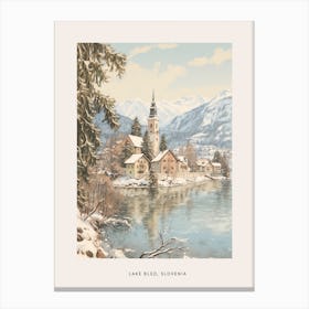 Vintage Winter Poster Lake Bled Slovenia 2 Canvas Print