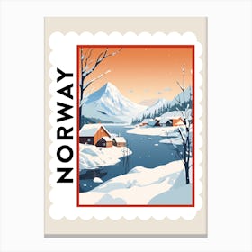 Retro Winter Stamp Poster Lofoten Islands Norway 3 Canvas Print