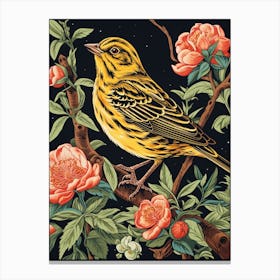 Vintage Bird Linocut Yellowhammer Canvas Print