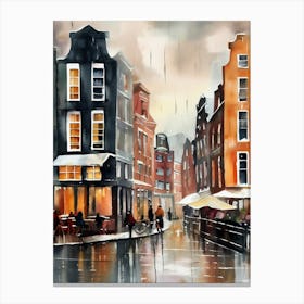 Amsterdam cafes, winter season, winter oil colors, pedestrians in the street, winter clothes, rain falling, Amsterdam print, Netherlands print, travel gift, Netherlands poster.4 10 Lienzo