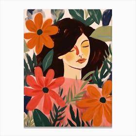 Woman With Autumnal Flowers Poinsettia Canvas Print