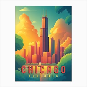 Chicago Iconic Skyline & Lake Michigan Poster Canvas Print