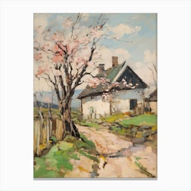 Small Cottage Countryside Farmhouse Painting With Trees 5 Canvas Print