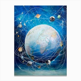 Abstract Digital Painting Featuring An Interconnected Web Of Telecom Cables And Satellites Symbolizi (3) Canvas Print