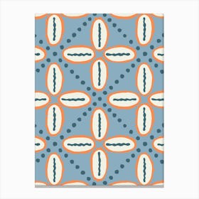 Cowrie Shell Damask Grid White, Orange, Blue, Navy Canvas Print