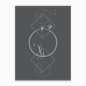 Vintage Sword Lily Botanical with Line Motif and Dot Pattern in Ghost Gray n.0142 Canvas Print