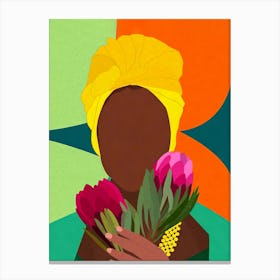 African Woman Holding Flowers Canvas Print