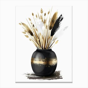 Black And Gold Vase With Flowers Canvas Print