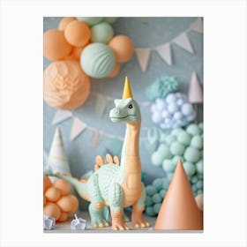 Muted Pastel Toy Dinosaur Birthday Party Canvas Print