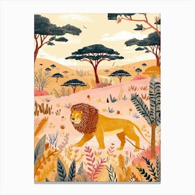 African Lion Hunting In The Savannah Illustration 3 Canvas Print