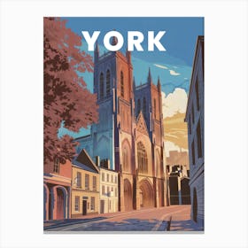 Anime Canvas Art: Beautiful York Minster Surrounded by Cobblestone Streets, Autumn Trees, and Golden Sunset Light, Perfect for Lofi Aesthetic and Classic Decor. Canvas Print