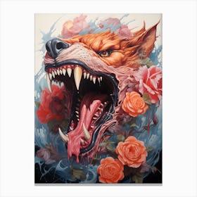 Wolf With Roses Canvas Print