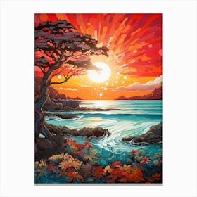 Coral Beach Australia At Sunset, Vibrant Painting 7 Canvas Print