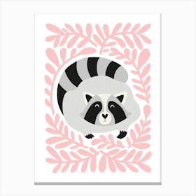 Nursery Raccoon Floral Pink Canvas Print