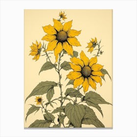 Himawari Sunflower Vintage Japanese Botanical Canvas Print