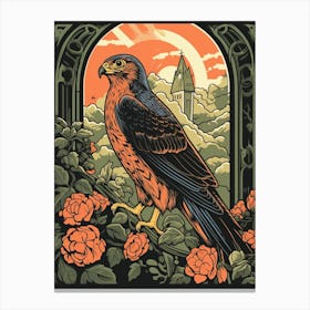 Vintage Bird Linocut Falcon 5 Canvas Print