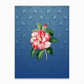 Vintage Japanese Camelia Botanical on Bahama Blue Pattern n.2400 Canvas Print