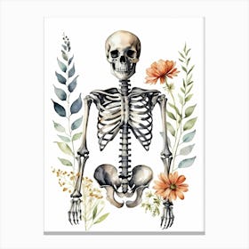 Floral Skeleton Watercolor Painting (11) Canvas Print